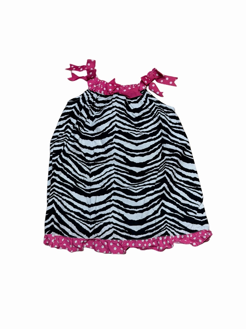 Vintage Y2K Rare Too Girls 24M Zebra Print Pink Polka Dot Bow Ruffle Dress